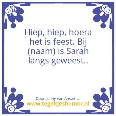 Tegeltje: Hiep, hiep, hoera..