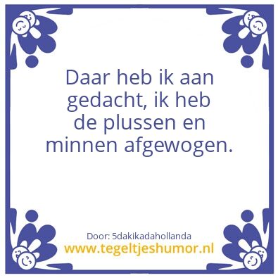 Tegeltje: Plussen en minnen