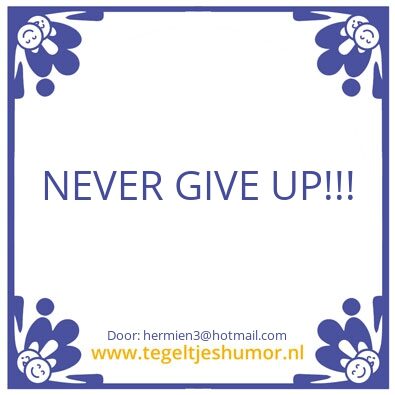 Tegeltje: NEVER GIVE UP!!!!!