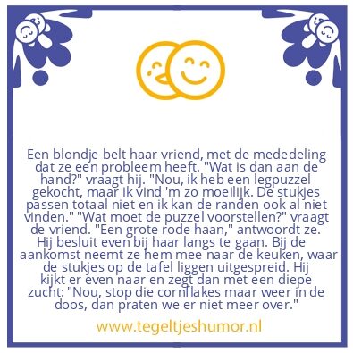 Tegeltje: Dom blondje aan het puzzelen