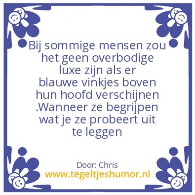Tegeltje: blauwe vinkjes