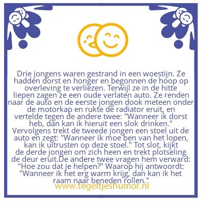 Tegeltje: Drie jongens in een woestijn