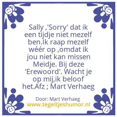 Tegeltje: Voor Maatje ‘SALLY’..