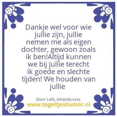 Tegeltje: Voor de liefste schoonouders