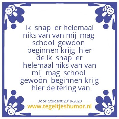 Tegeltje: Schooljaar 2020