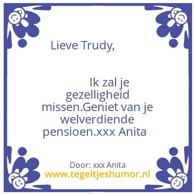 Tegeltje: Lieve Trudy