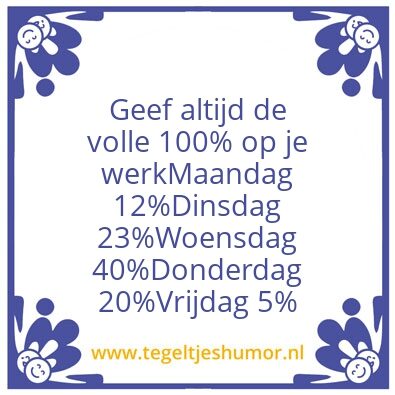 Tegeltje: geef altijd de volle 100%