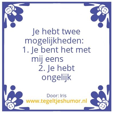 Tegeltje: Keuzemogelijkheden
