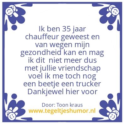 Tegeltje: bedankje aan alle truckers
