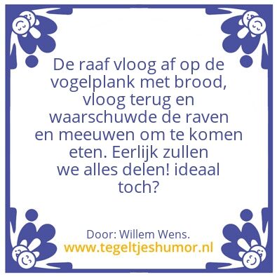 Tegeltje: De raaf en de meeuw.