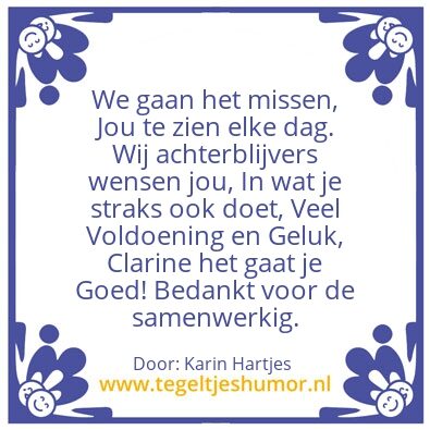 Tegeltje: Afscheid Clarine