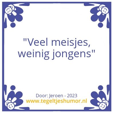 Tegeltje: Veel meisjes, weinig jongens