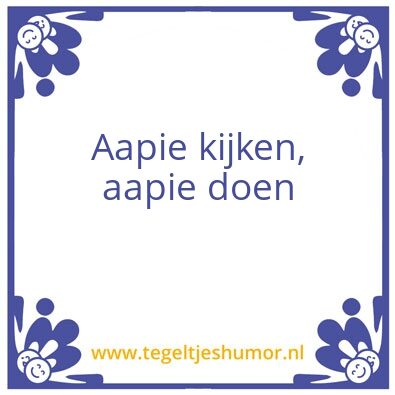 Tegeltje: “aapie kijken, aapie doen”